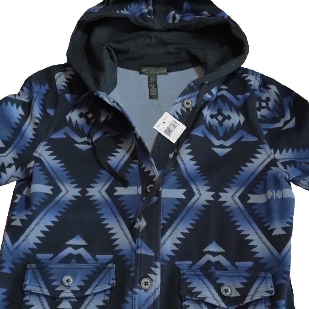 NEW Lauren Ralph Lauren Hoodie Sweatshirt XS M L  Black & Blue Southwest Pattern